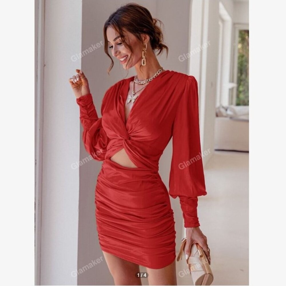 Red Twist-Front Mini Dress - Unbranded